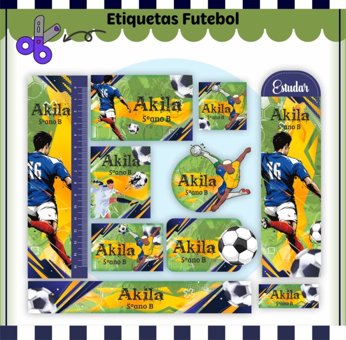 Kit Digital Etiquetas Escolares Futebol