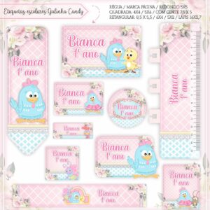 Kit Digital Etiquetas Escolares Galinha Candy
