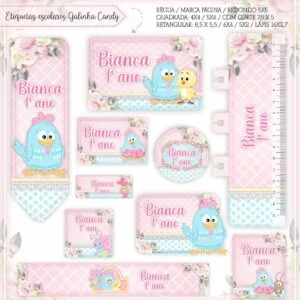 Kit Digital Etiquetas Escolares Galinha Candy