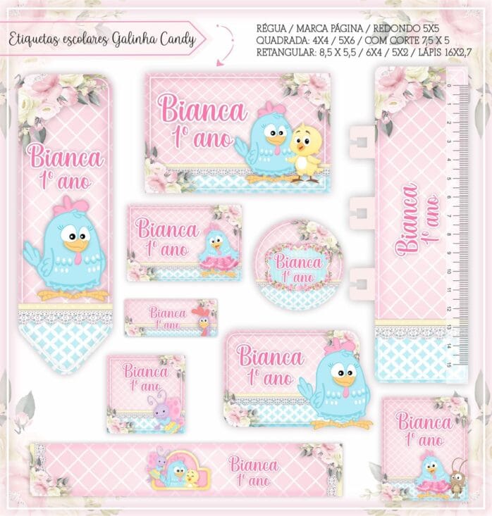Kit Digital Etiquetas Escolares Galinha Candy