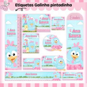 Kit Digital Etiquetas Escolares Galinha Pintadinha Menina