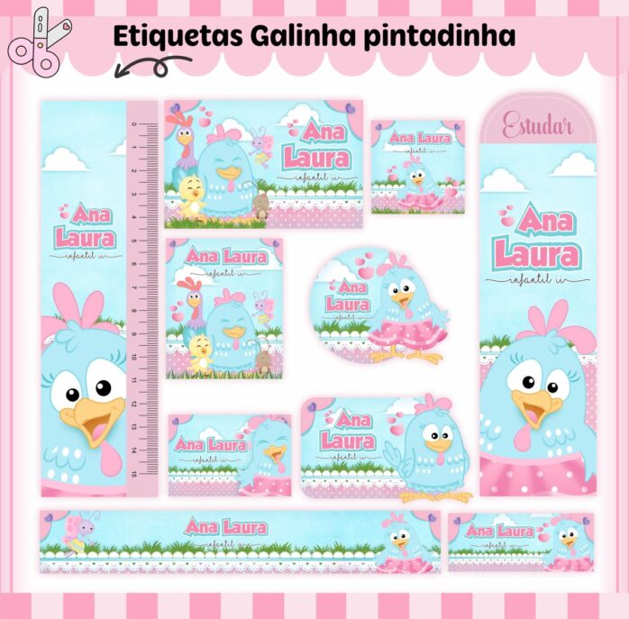 Kit Digital Etiquetas Escolares Galinha Pintadinha Menina
