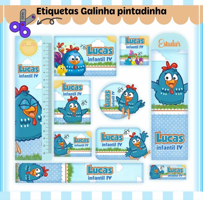 Kit Digital Etiquetas Escolares Galinha Pintadinha Menino