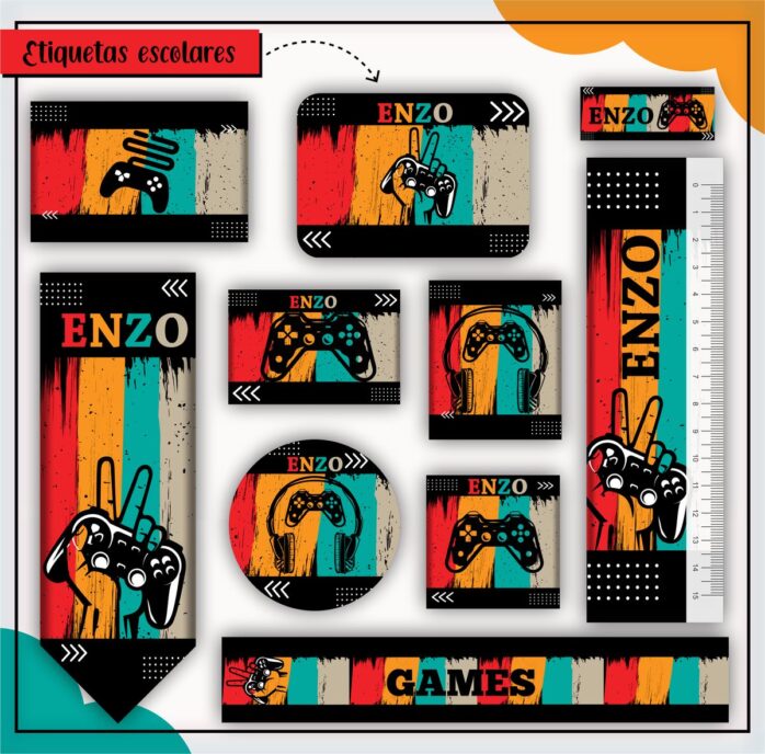 Kit Digital Etiquetas Escolares Gamer