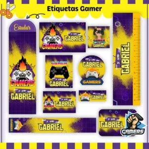 Kit Digital Etiquetas Escolares Gamer V2