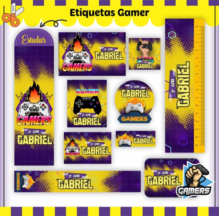 Kit Digital Etiquetas Escolares Gamer V2