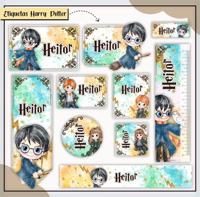 Kit Digital Etiquetas Escolares Harry Potter Colors