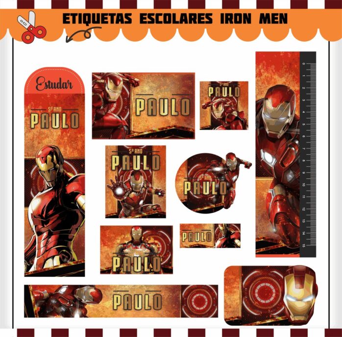 Kit Digital Etiquetas Escolares Homem de Ferro