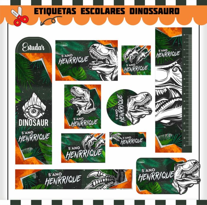 Kit Digital Etiquetas Escolares Jurassic
