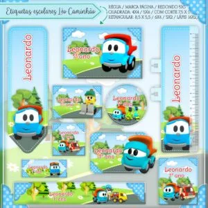Kit Digital Etiquetas Escolares Léo e o Caminhão