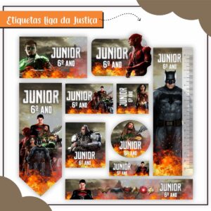 Kit Digital Etiquetas Escolares Liga da Justiça
