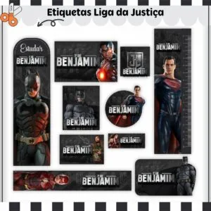 Kit Digital Etiquetas Escolares Liga da Justiça V2