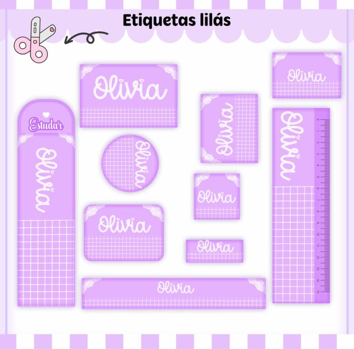 Kit Digital Etiquetas Escolares Lilás
