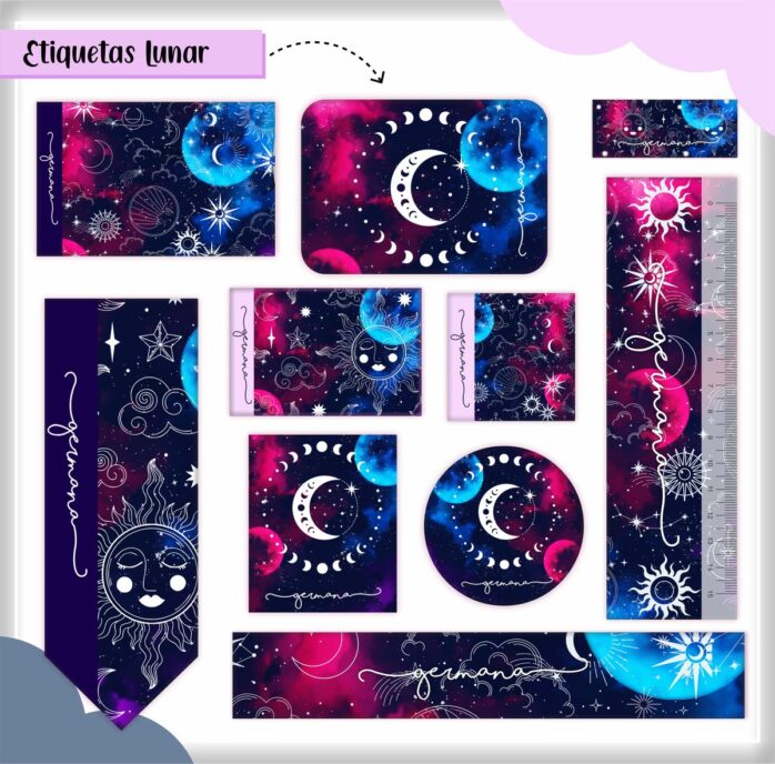 Kit Digital Etiquetas Escolares Lunar