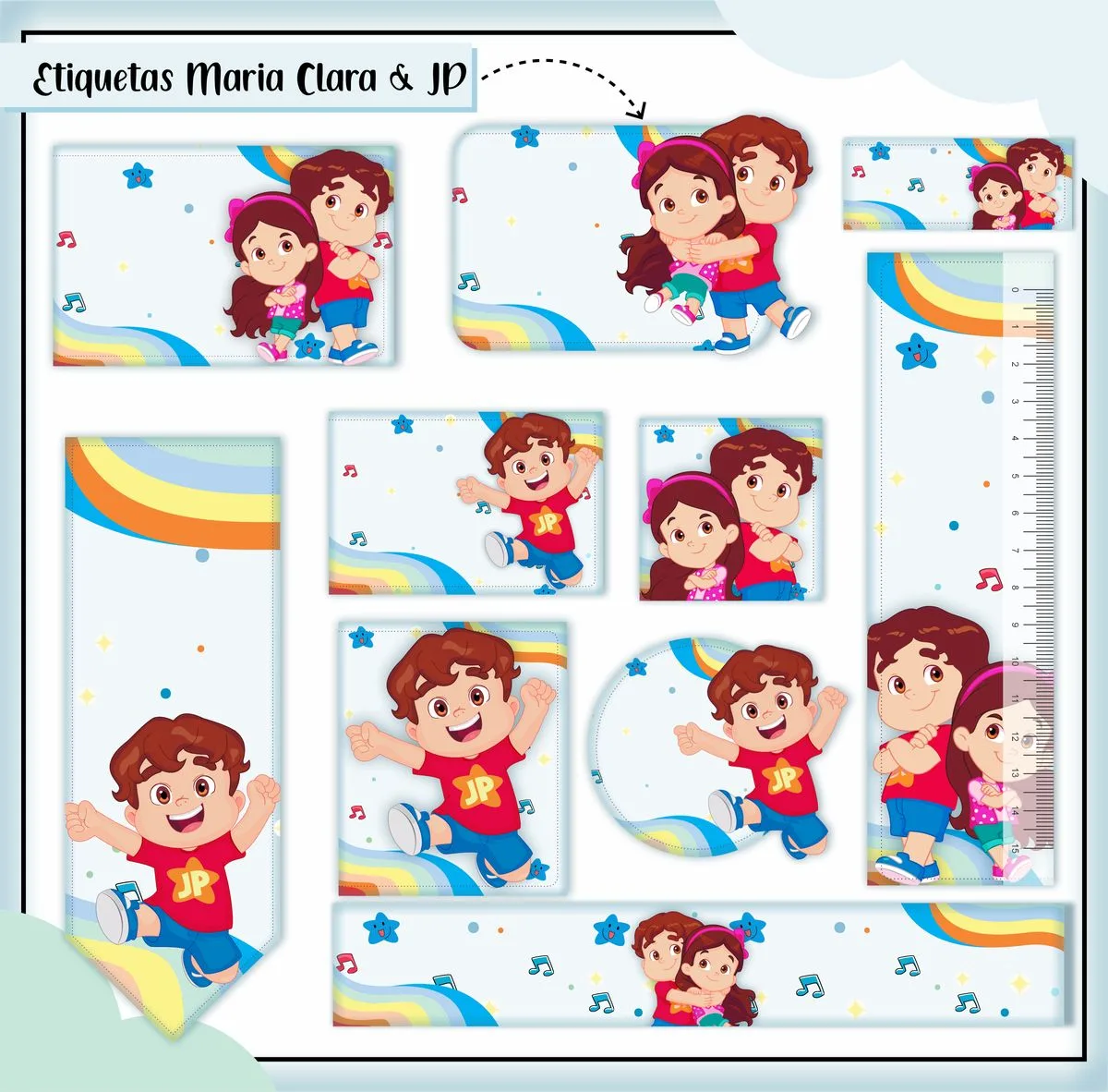 Kit Digital Etiquetas Escolares Maria Clara e JP Menino