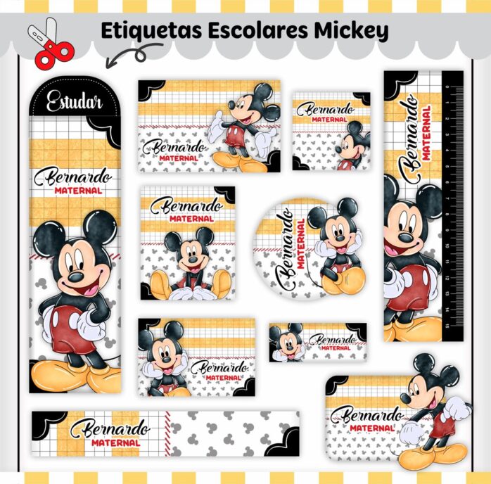 Kit Digital Etiquetas Escolares Mickey V2