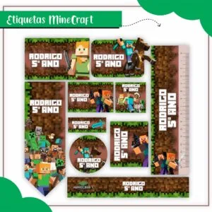 Kit Digital Etiquetas Escolares Minecraft