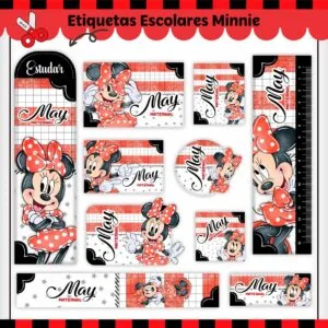 Kit Digital Etiquetas Escolares Minnie