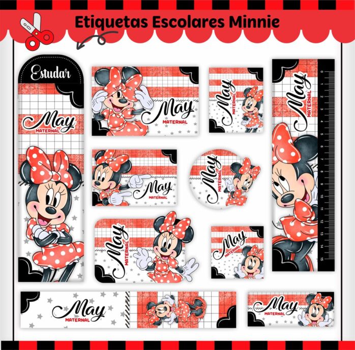 Kit Digital Etiquetas Escolares Minnie