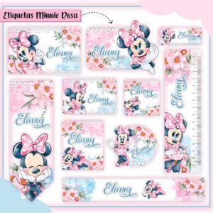 Kit Digital Etiquetas Escolares Minnie Rosa