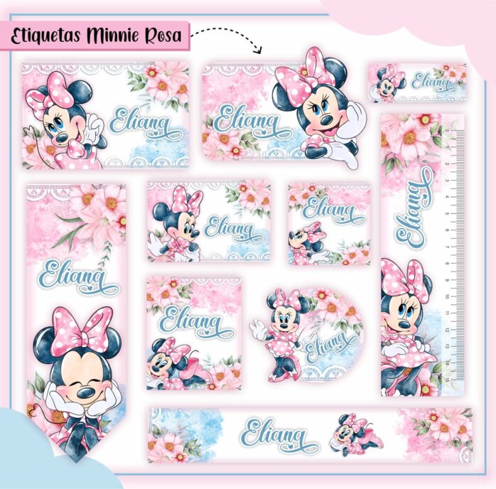 Kit Digital Etiquetas Escolares Minnie Rosa