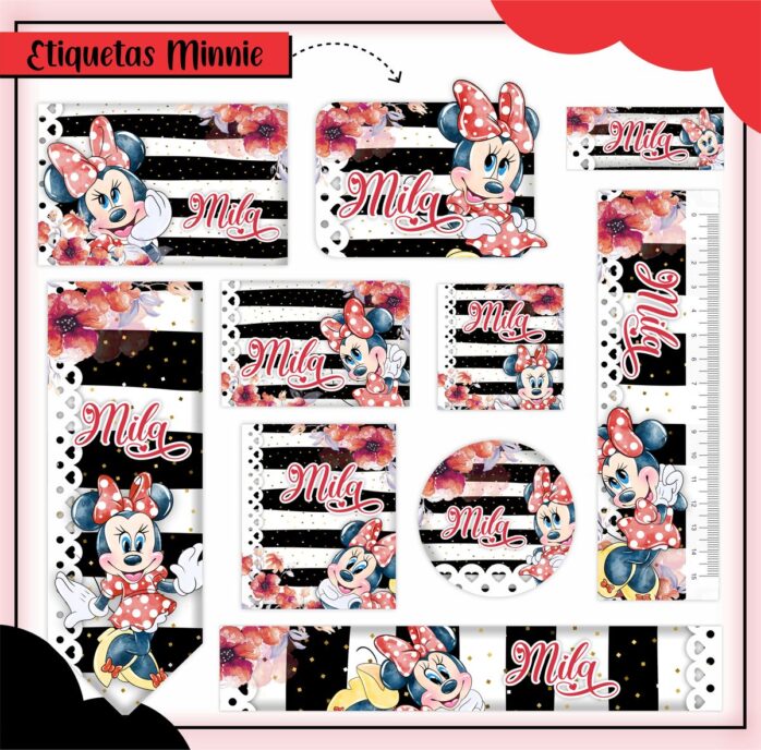 Kit Digital Etiquetas Escolares Minnie Vermelha