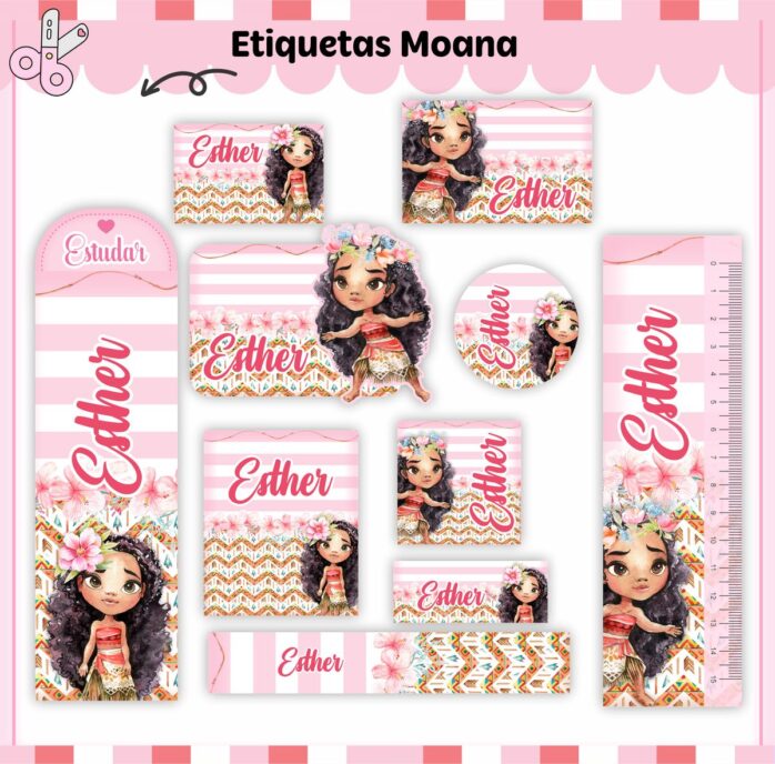 Kit Digital Etiquetas Escolares Moana