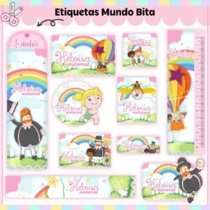 Kit Digital Etiquetas Escolares Mundo Bita Menina