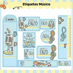 Kit Digital Etiquetas Escolares Música 25 Kit Digital Etiquetas Escolares Música