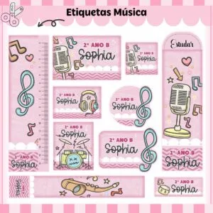 Kit Digital Etiquetas Escolares Música Menina 15 Kit Digital Etiquetas Escolares Música Menina