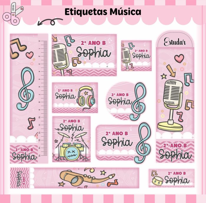 Kit Digital Etiquetas Escolares Música Menina