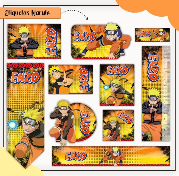Kit Digital Etiquetas Escolares Naruto