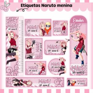 Kit Digital Etiquetas Escolares Naruto Menina