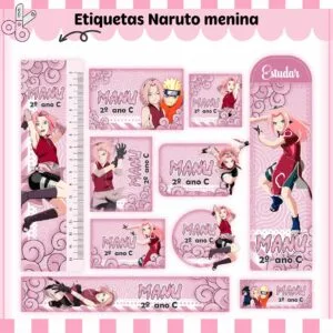 Kit Digital Etiquetas Escolares Naruto Menina