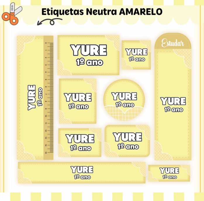 Kit Digital Etiquetas Escolares Neutro Amarelo