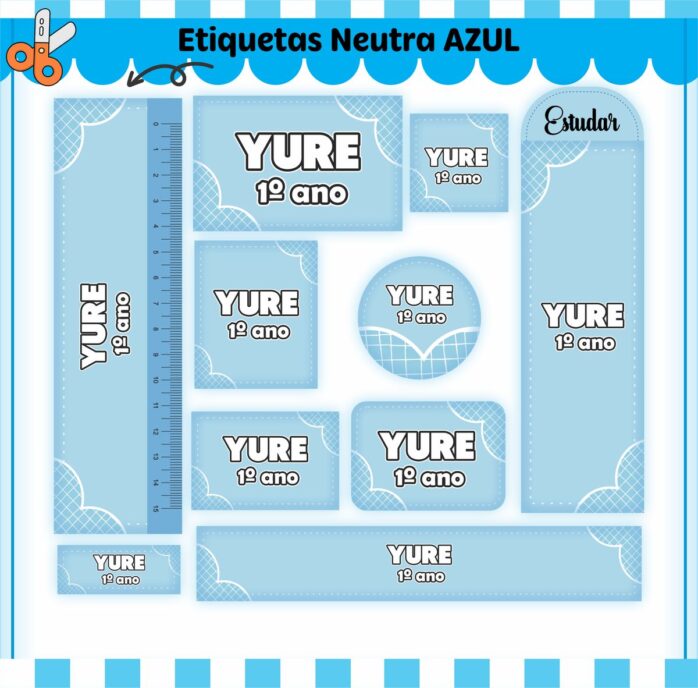 Kit Digital Etiquetas Escolares Neutro Azul