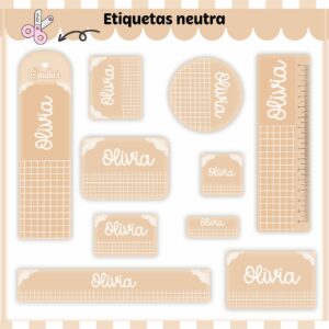 Kit Digital Etiquetas Escolares Neutro Bege