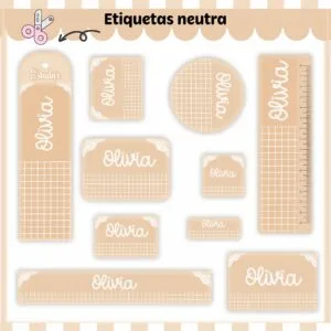 Kit Digital Etiquetas Escolares Neutro Bege