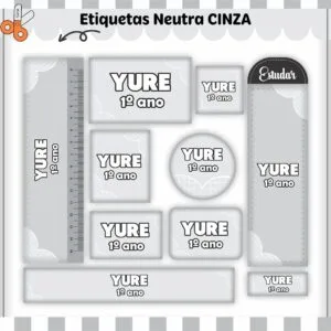 Kit Digital Etiquetas Escolares Neutro Cinza
