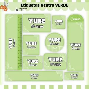 Kit Digital Etiquetas Escolares Neutro Verde