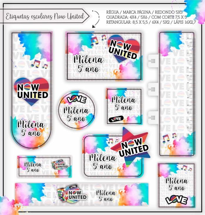 Kit Digital Etiquetas Escolares Now United