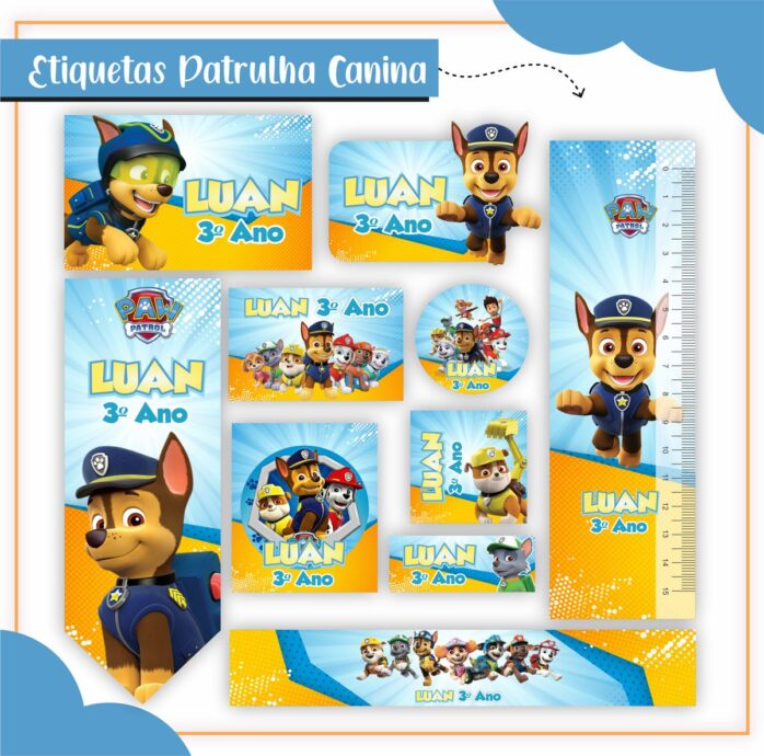 Kit Digital Etiquetas Escolares Patrulha Canina