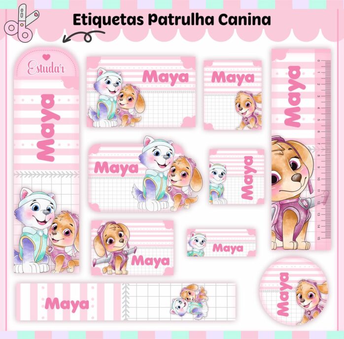 Kit Digital Etiquetas Escolares Patrulha Canina Menina V2