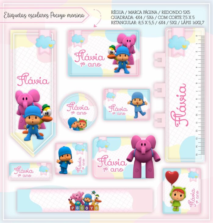 Kit Digital Etiquetas Escolares Pocoyo Menina