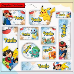 Kit Digital Etiquetas Escolares Pokémon