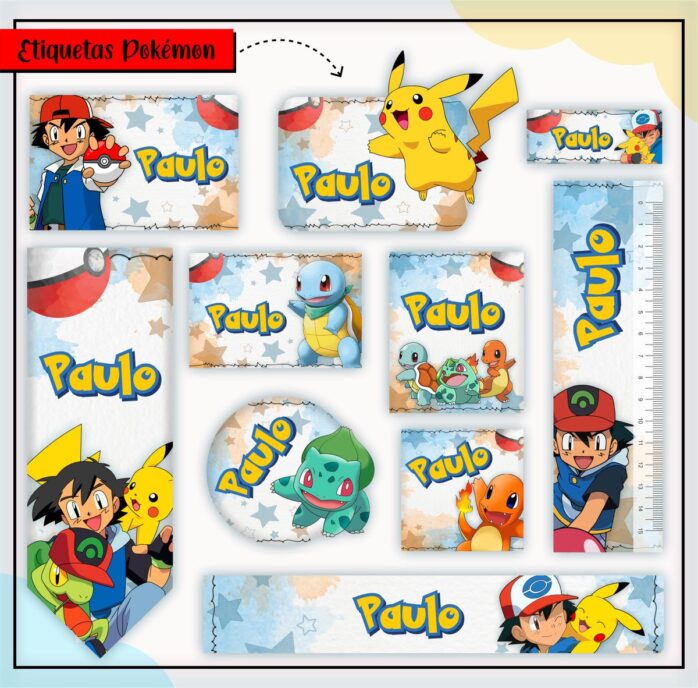 Kit Digital Etiquetas Escolares Pokémon