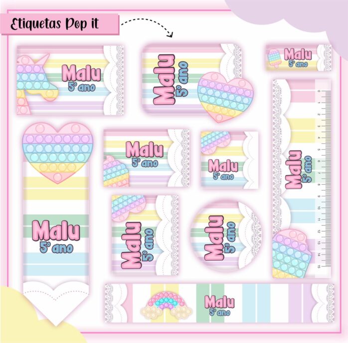 Kit Digital Etiquetas Escolares Pop It Menina