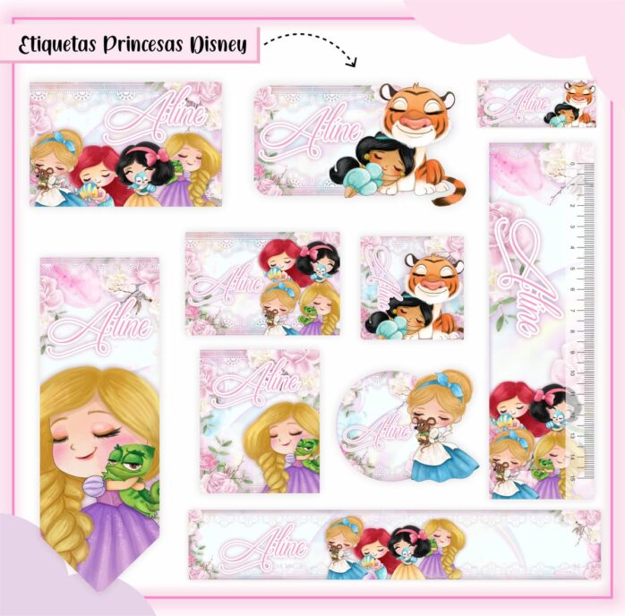 Kit Digital Etiquetas Escolares Princesa Cute