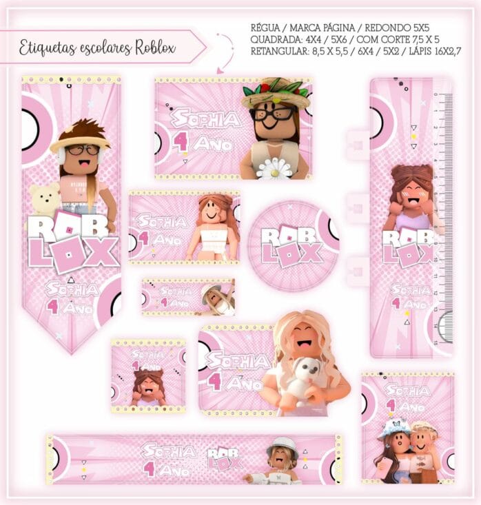 Kit Digital Etiquetas Escolares Roblox Menina