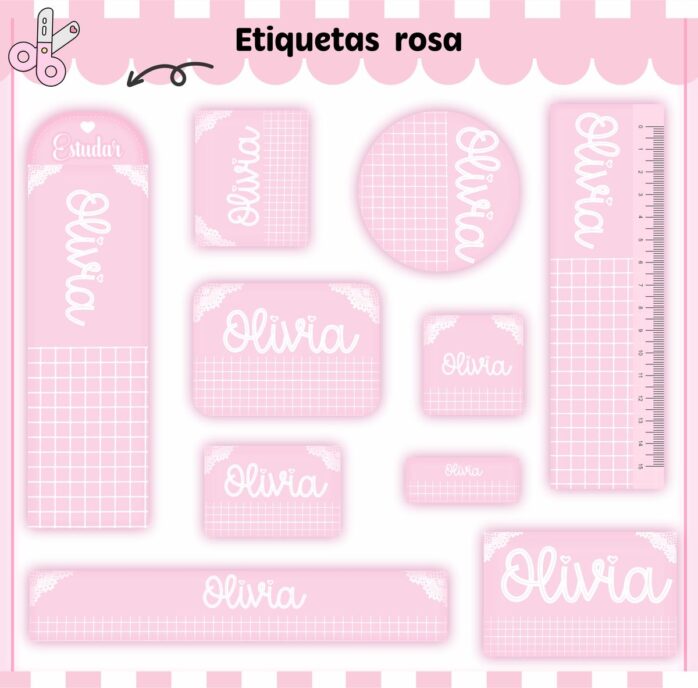 Kit Digital Etiquetas Escolares Rosa Neutro